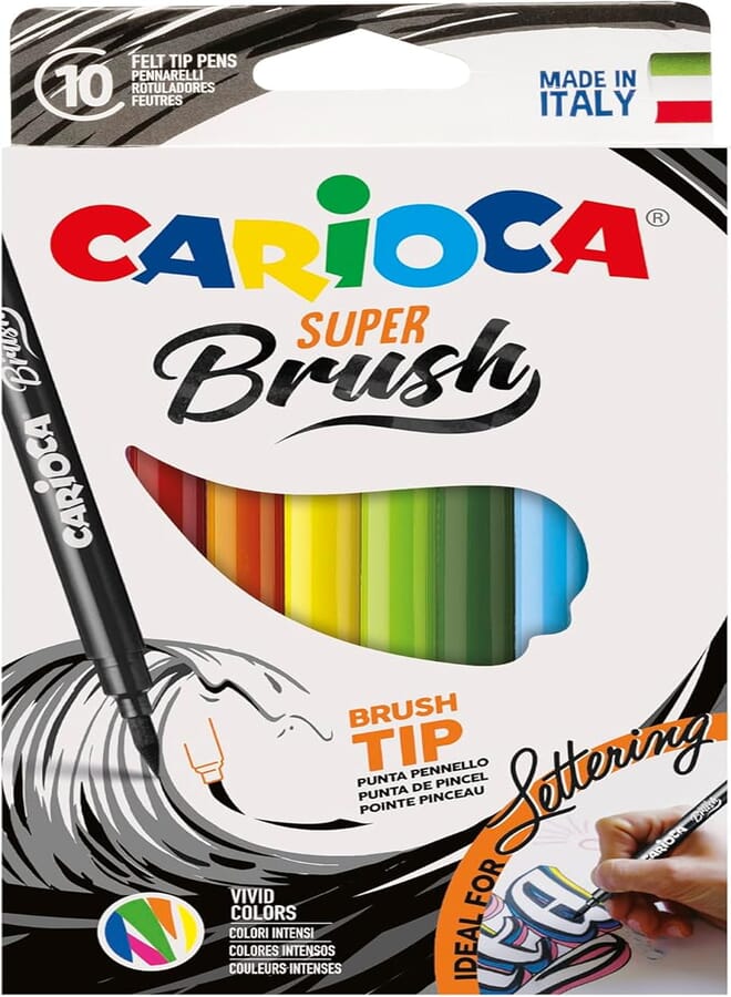 Carioca colored pens brush tip - set of 10 colors multi color